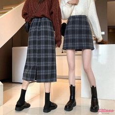 Qteee - Classic Tartan Retro High-Waisted Skirt Short Black Skirt, Persian Fashion, Skirt With Buttons, High Waist Skirt, Winter Color, Brown Shorts, Mid Length Skirts, Plaid Skirt, Plaid Skirts