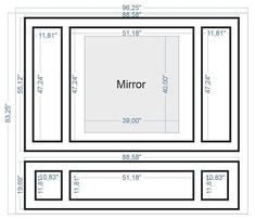 the size and width of a mirror with measurements for each area in front of it