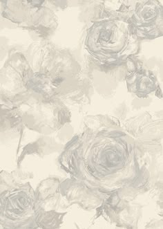 an abstract floral wallpaper with grey and white flowers on the side, in shades of gray