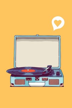 an old - fashioned record player with a speech bubble above it that says i love music