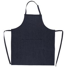 an apron that is black and has two straps on the front, one with a pocket for