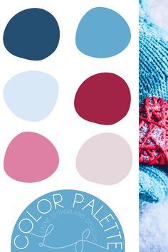 the color palette is red, white and blue with an image of a knitted hat