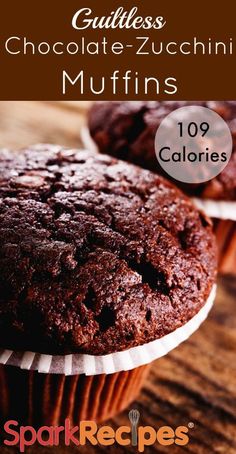 chocolate zucchini muffins with text overlay