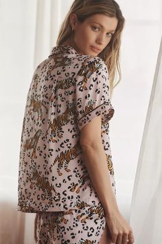 By Anthropologie Silky Patterned Pajama Top | Anthropologie Pink Fits, Pajama Top, Shawl Collar, Top Pattern, Color Coding, Clothing And Shoes, Shawl, Anthropologie, Pajamas