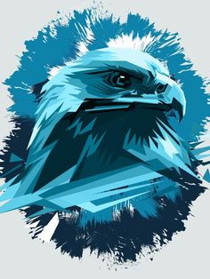 an eagle's head with blue paint splattered on it