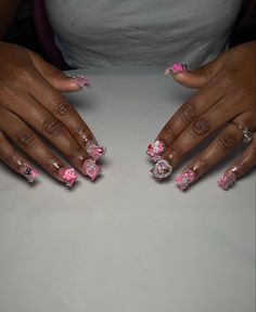 Pink Junk Nails Short, Kawaii Nails Short, Junk Nails Short, Short Junk Nails, Nails Coffin Short, Acrylic Toes