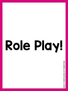 the words role play are in black and white on a pink square with an image of a