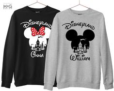 Mickey Minnie Disneyland Printed Sweatshirt, Personalised Sweater Unisex Disneyworld Lover, Customised Matching Family Jersey, Birthday Gift Show your love for the popular Disneyland characters, sporting this adorable round neck sweatshirt. Customise this jersey with your name and make it extra special! It is available in different colours and sizes.   Welcome to MoG Transfer Our designs are printed on premium cotton sweatshirts. A great collection to your wardrobe, made out of heavy cotton and Disney Letter Print Sweatshirt For Fan Events, Disney Sweaters, Personalized Sweater, Round Neck Sweatshirts, Disney Lover, Body Fit, Printed Sweatshirts, Heavy Cotton, Disneyland