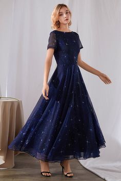 Dress For School Dance, Blue Starry Night, Dress For School, School Dance Dresses, Dress For A Wedding, Tailored Clothes, Blue Maxi Dress, Ankle Length Dress, Dress Inspo