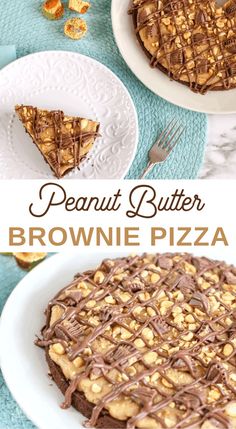 peanut butter brownie pizza on a white plate