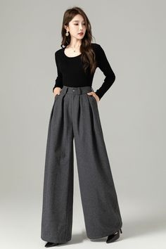 Palazzo Pants Winter, Fall Thrifting, Date Wear, Custom Pants, Medium Jeans, Pants Custom, Culotte Pants, Comfortable Outfit, Wool Clothing