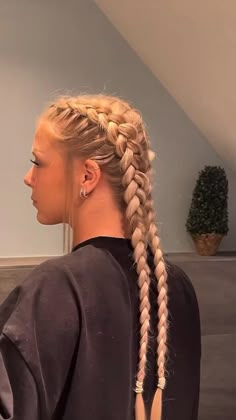 2 Braids Blonde Hair, Brades Hair, Track Hairstyles, Tight Braids, Hairstyles 2024, Game Day Hair