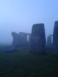 stonehenge in the fog on a misty day