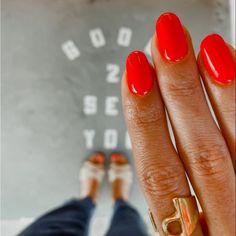 These Look Amazing! A Gel Mani In An Instant! Lava Dnd Nails, 2023 Simple Nails, Dnd 638 Red Mars, Dnd Shocking Orange, Nails 2023 Trends Summer Red, Red Orange Gel Nails, Red Mars Nails, Dnd Red Ferrari, Orange Red Acrylic Nails