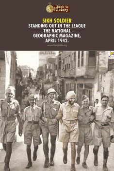 an old photo of men in uniforms walking down the street with text that reads,