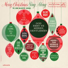 an advertisement for merry christmas sing - along with ornaments hanging from the front and back