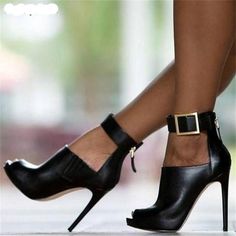 Women's High Heels Pumps #pumps #highheels #shoes #shoelover, high heel shoes, peep toe heels. high heel stiletto, peep toe heel pumps, work peep toe heels, class peep toe heels, black peep toe heels, classy black heels, business casual heels. Elegant Ankle-high Platform Sandals, Chic Ankle-high Sandals With Buckle Closure, Open Toe Sandals With Reinforced Heel For Office, Hak Tinggi, High Heels Classy, Womens Booties, Womens Black Booties, Open Toe High Heels, Buckle Ankle Boots