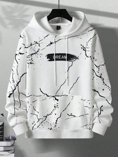 Blanco Casual Collar Manga hasta la Muñeca Tela Gráfico,Letras  Embellished Estiramiento medio Letter Print Hoodie, 3d Letters, Style Hoodie, Comfort Wear