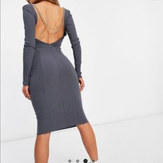 Asos Design Plunge Rib Midi Dress With Back Chain Detail One Gray -Color: Grey -Size: Us 4 -Price: $40 New With Tag Embellished Kimono, Wrap Dress Midi, Back Chain, Prom Midi Dress, Purple Midi Dress, Embroidered Midi Dress, Ribbed Midi Dress, Asos Dress, Striped Midi Dress