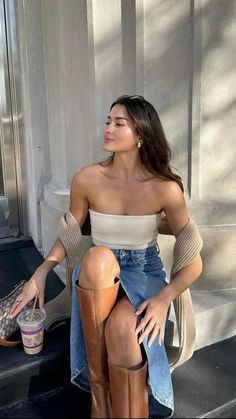 Look Adidas, High Heeled Boots, Skandinavian Fashion, Neue Outfits, Foto Poses, Denim Mini Dress, Mode Inspo, Looks Chic, Looks Style