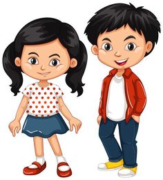 two kids standing side by side on a white background