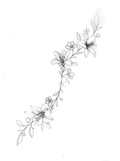 a black and white drawing of flowers on a white background