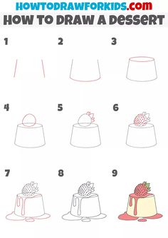 how to draw a desert cake step by step instructions for kids and beginners with pictures