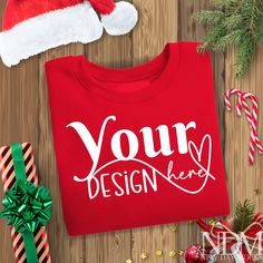 Red Christmas Sweatshirt Gift, Customizable Red Long Sleeve T-shirt, Customizable Long Sleeve Red T-shirt, Red Long Sleeve T-shirt Gift, Red Long Sleeve T-shirt, Red Sweatshirt, White Apron, Sweatshirt Mockup, Color Filter