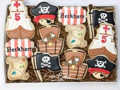 decorated cookies in a box with pirate theme