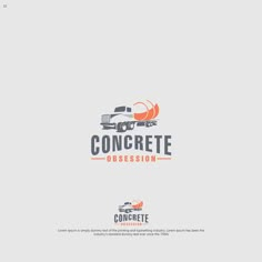 the logo for concrete obsession, which is designed to look like an orange truck