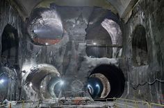 the inside of a tunnel that is being built