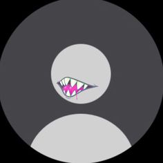 an evil looking object in the middle of a black circle with pink and white teeth