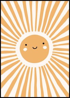 an orange and white poster with sunbursts in the background, which has a smiley face on it