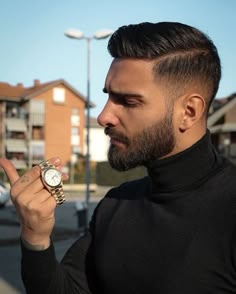 Thick Beard Styles, Men Beard Style Ideas, Men’s Hair Cut, Medium Beard Styles For Men, Fade Haircut Men's, Side Part Hairstyles Men, Short Beard Styles For Men, Mens Slicked Back Hairstyles