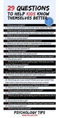 a poster with the words 29 questions to help kids know themselves