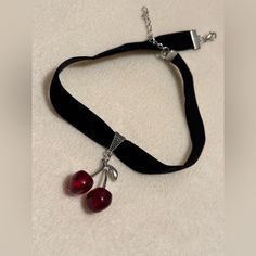 Red Chunky Cherries Pendant On A Black Velvet Choker Necklace *Brand New. *Black Velvet Necklace Length: 30cm+5cm Chain Extender. *Pendant Size : 3cm Approximately. #Cherries# Cherry#Red Cherries#Chunky Cherries # Choker Necklace#Unisex#Women Tags: Cottage Coquette Costume Cosplay Kidcore Fairy Indie Emo Grunge Goth Whimsical Whimsygoth Preppy Casual Boho Retro Y2k Skater Punk Glam Twee Trendy Red Choker For Party, Trendy Red Party Choker, Trendy Black Choker For Gift, Cherry Choker, Cherry Accessories, Goth Whimsical, Cherry Jewelry, Indie Emo, Black Coquette