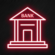 a bank neon sign on a dark background with the word bank in front of it