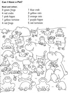 a coloring page with animals and plants for kids to learn how to read the words