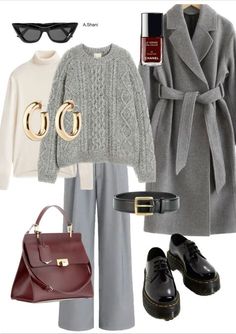 Stylish Outfits Casual, University Outfit, Womens Trendy Dresses, Hijabi Fashion Casual, Coat Outfit, Autumn Clothes, Grey Outfit, Grey Coat, Stylish Work Outfits