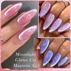 LILYCUTE 7ml Glitter Moonlight Cat Magnetic Gel Nail Polish Sparkling Semi Permanent UV Gel Soak Off Nail Polish Purple, Long Lasting Manicure, Gel Polish Nail Art, Winter Rose, Silver Water, Blue Foil, Pink Cat, Semi Permanent, Uv Gel