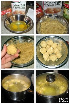 four pictures showing how to make macaroni and cheese soup