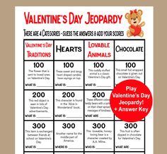 valentine's day jeopardy game with teddy bear