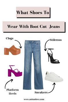 A Guide to the Best Shoes for Every Jean Style — Autum Love Shoes For Bootcut Jeans, Bootcut Jeans Outfit Casual, Jeans Style Guide, Main Aesthetic, Bootcut Jeans Outfit, Tennis Shoes Outfit, Types Of Jeans, Jeans Outfit Casual, Trendy Mom