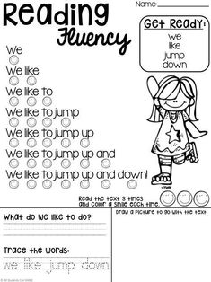 reading flueny worksheet for kids with pictures and words to help them learn