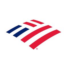 the bank of america logo is shown in red, white and blue stripes on a white background