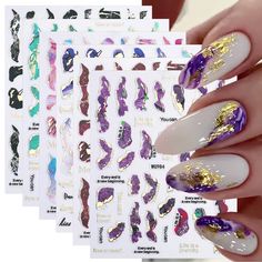 PRICES MAY VARY. Quantity: You will receive 6 sheets marble nail art stickers, bright colors, 250+ patterns combinations, which can offer you multiple choices, satisfy your rich imagination of nail DIY and create your own style. Easy to use: No dry time, gold nail decals is 3D self-adhesive, it can be stick directly on nails, complete beautiful nail designs in just a few minutes. Safety: Marble nail decals for acrylic nails are made of good material, non-toxic and water resistant. The flower nai Foil Nail Designs, Marble Nail, Romantic Nails, Marble Nail Art, Nail Stickers Decals, Lines On Nails, Y2k Nails, Nail Art Sticker, Designs Nail