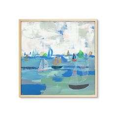 an abstract painting with sailboats in the water