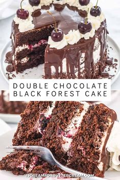 double chocolate black forest cake with cherries on top