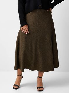 Herringbone wool flared skirt | Contemporaine | Women's Midi Skirts & Mid-Length Skirts | Simons Mid Length Skirts, Midi Skirts, Men's Wardrobe, Herringbone Pattern, Flared Skirt, Women Skirts Midi, Modern Fashion, Flare Skirt, Feminine Style