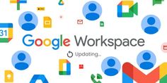 the words google workspace are surrounded by various colorful shapes and icons on a white background